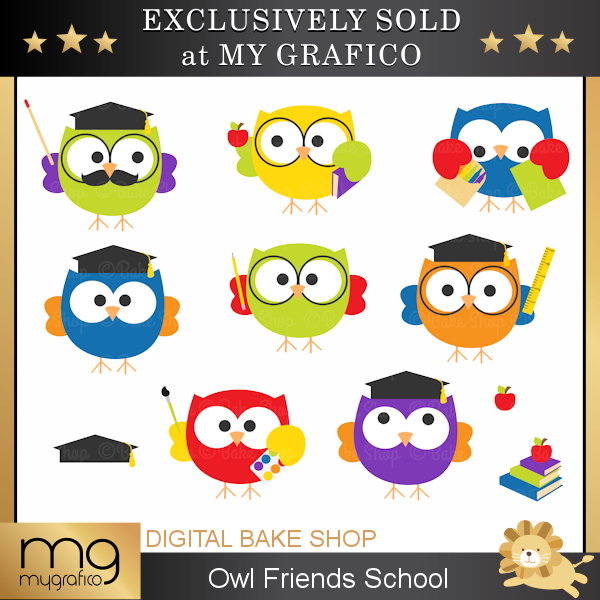 Owl Friends School Clipart - MG Exclusive Sets - Mygrafico.com