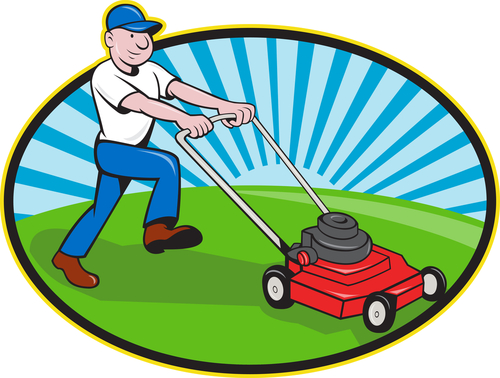Mowing Tips from Custom Lawn & Landscape Cartoon Man Mowing ...