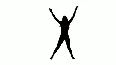 A Silhouette Of A Woman Doing Star Jumps Against A White ...