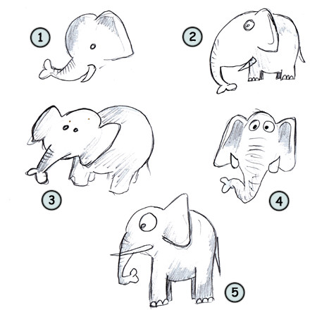 Drawing cartoon elephants
