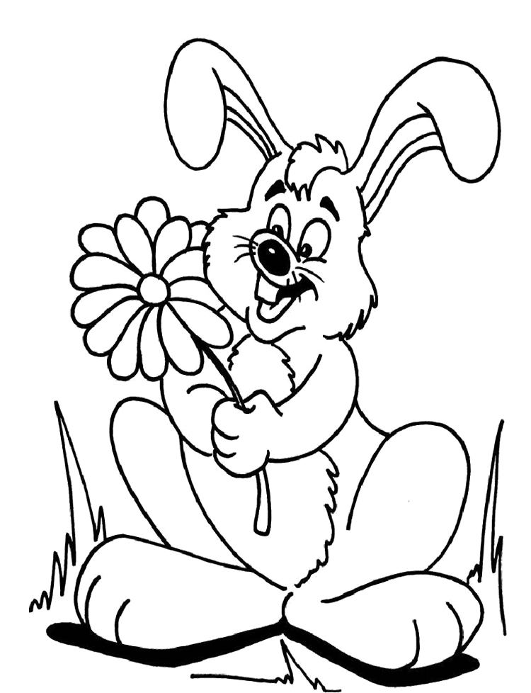 Rabbits Coloring Pages : Rabbit With Flower Coloring Page Kids ...