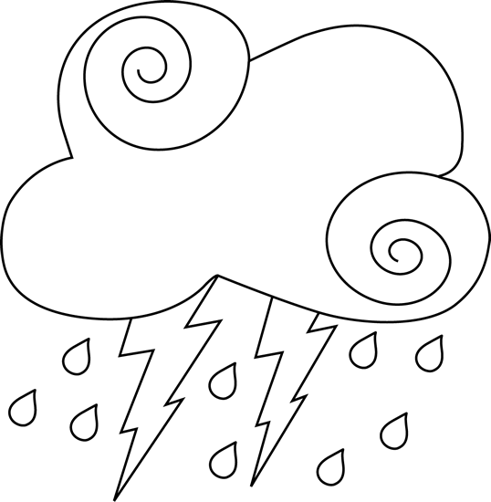 Black and White Swirly Cloud with Lightning and Rain Clip Art ...