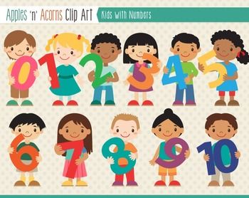 Kids With Numbers Clip Art - color and outlines