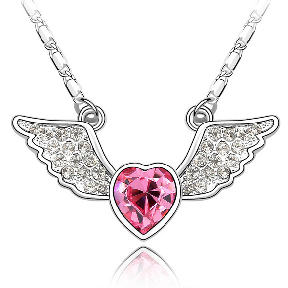 Bright Hot Pink Love Angel Heart Wing Birthday Princess Necklace ...