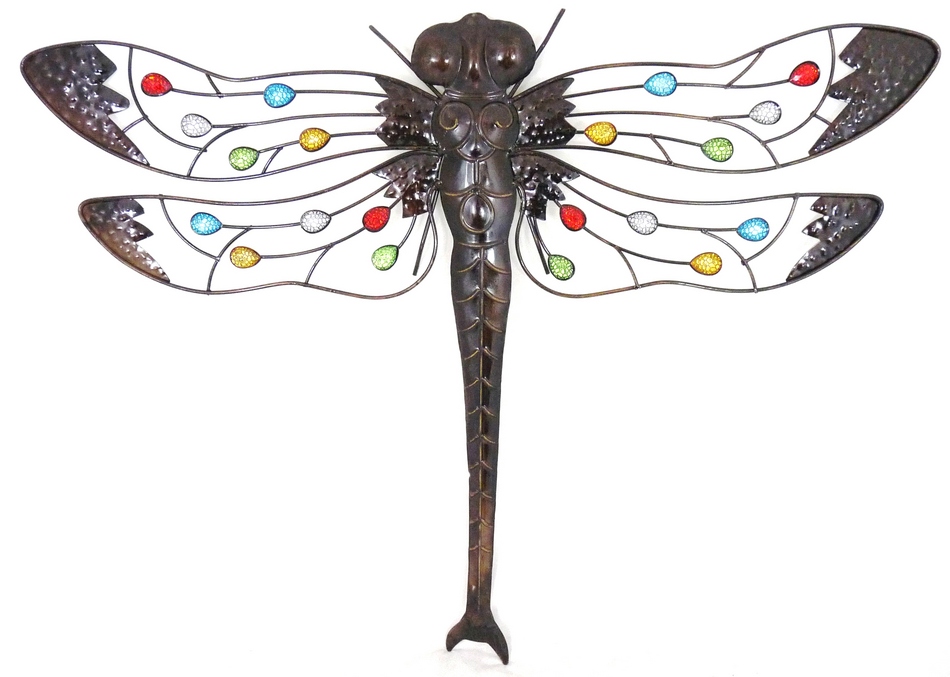 Giant Dark Metal Wall Art Hanging Dragonfly with Multicoloured ...