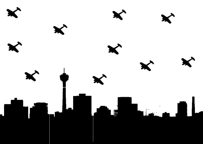 Airplanes Over City Stencil