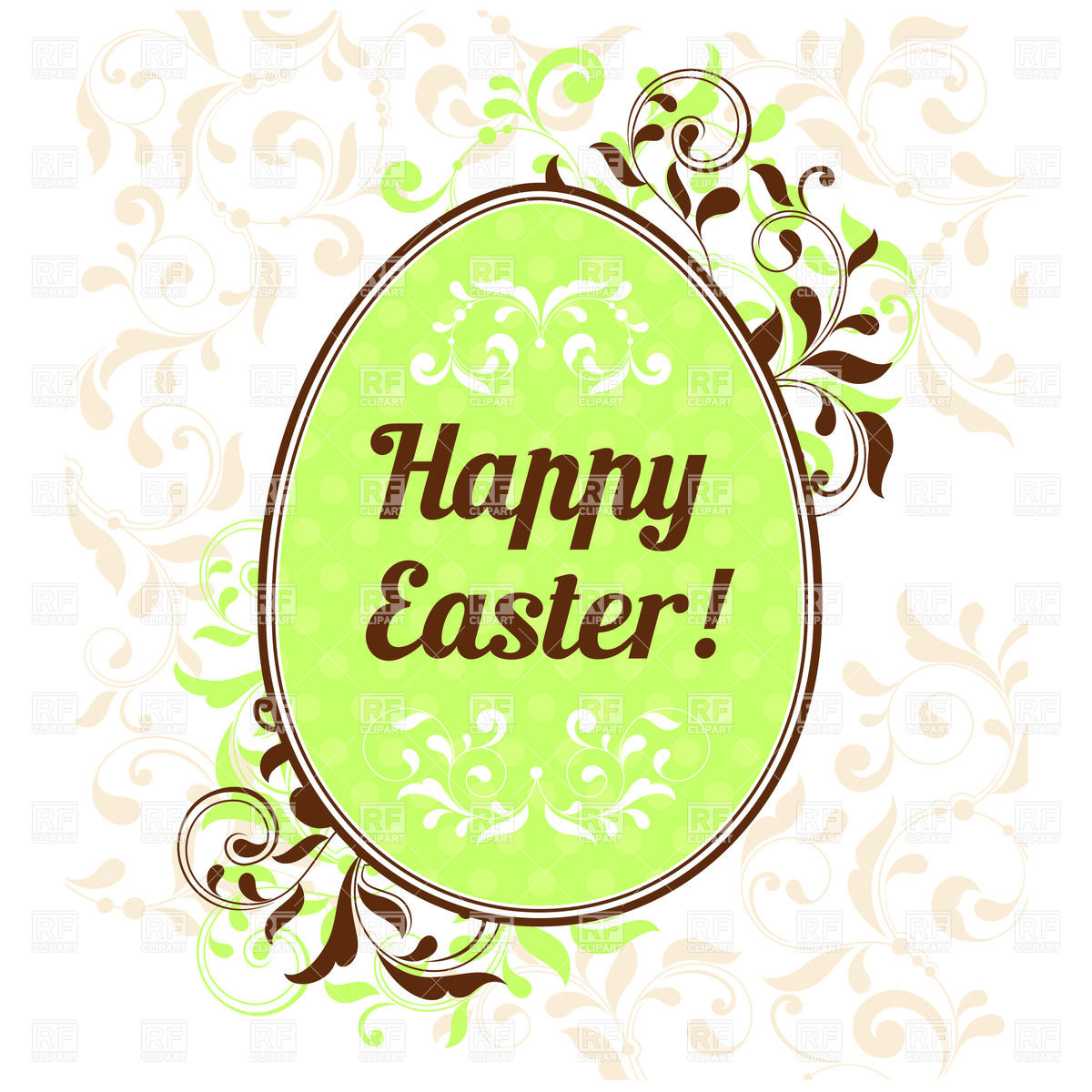 Happy Easter - egg-shaped frame with ornate curly herbs, Borders ...
