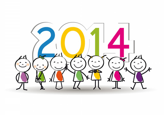 Happy kids cartoons with happy new year 2014 Fashion and Fun